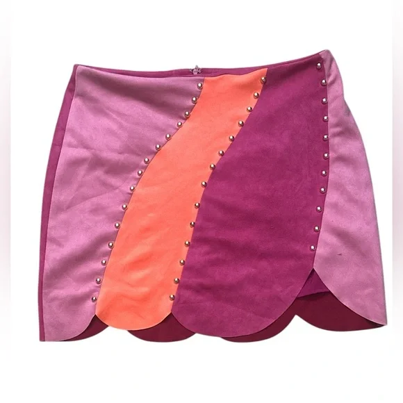 Colorblock Pink & Orange Mini Skirt - Picture 5 of 7